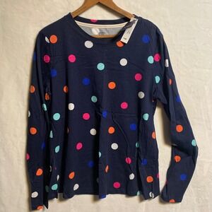Crown & Ivy Womens Navy Polka Dot Long Sleeve Core Tee Crew Neck Shirt NWT L